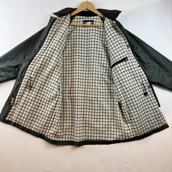 Lands‎ End Womens Waxed Barn Jacket Green Plaid Lined Corduroy Collar Medium - Picture 3 of 15